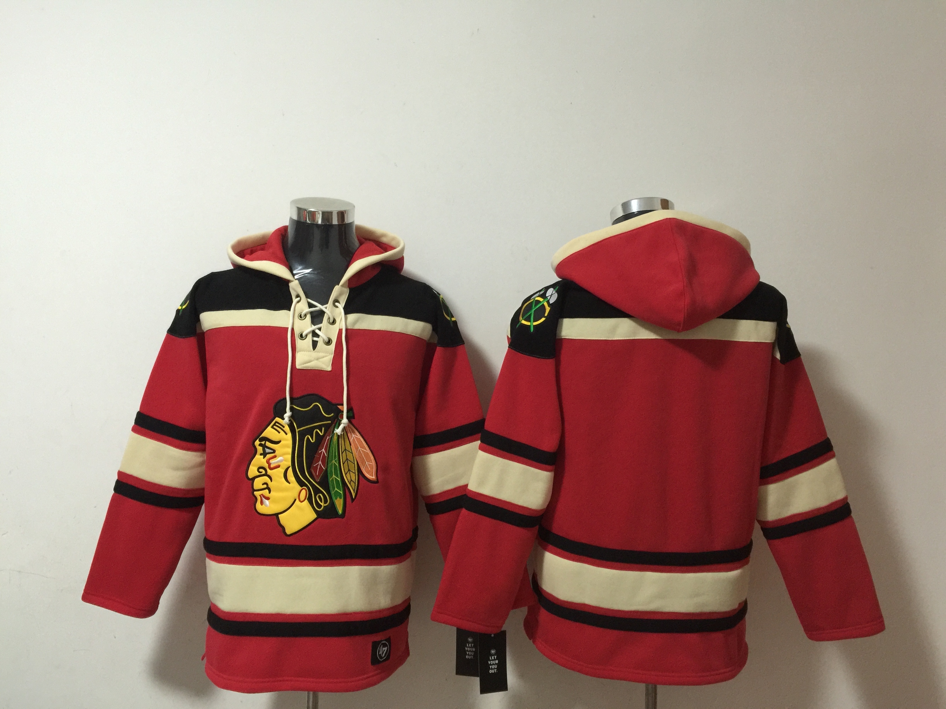 Men's Chicago Blackhawks Blank Red Lace-Up Pullover Hoodie